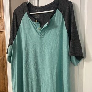 American Eagle Outfitters Teal and Charcoal Short Sleeve Henley